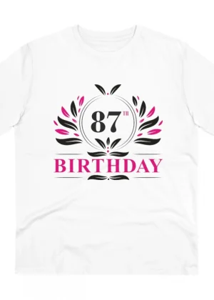 Generic Men's PC Cotton 87th Birthday Printed T Shirt (Color: White, Thread Count: 180GSM)