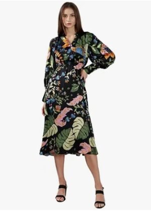 Womens Polyester Fit and Flare Maxi Dress