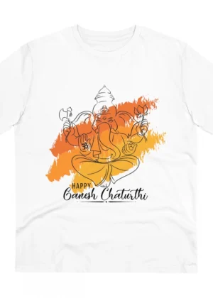 Generic Men's PC Cotton Ganesh Printed T Shirt (Color: White, Thread Count: 180GSM)