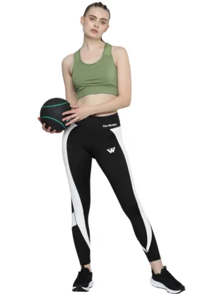 Generic Women's Polyster Solid Sport Leggings (Black & White)