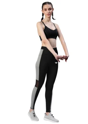 Generic Women's Polyster Solid Sport Leggings (Black & Grey)