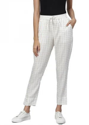 Generic Women's Casual Checked Rayon Trouser Pant (White)