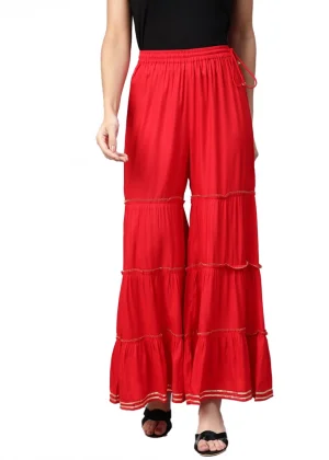 Generic Women's Casual Solid Rayon Sharara (Red)