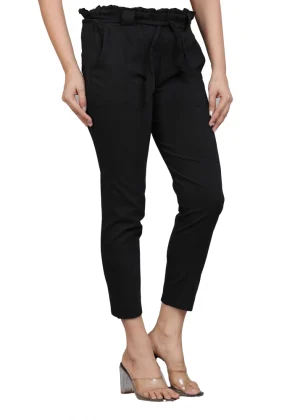 Generic Women's Casual Solid Lycra Trouser Pant (Black)