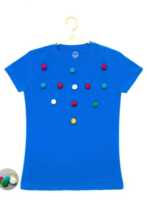 Generic Girl's Casual Short Sleeve Pom Pom Balls Cotton T Shirt (Royal Blue)