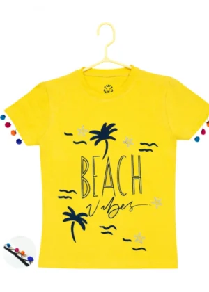 Generic Girl's Casual Short Sleeve Printed Cotton T Shirt (Yellow)