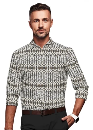 Generic Men's Cotton Blended Printed Full Sleeve Shirt (Multicolor)