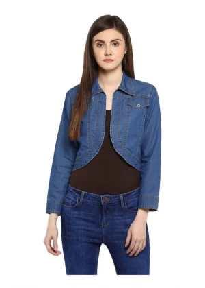Generic Women's Denim Solid 3-4th Sleeves Shrug (Blue)