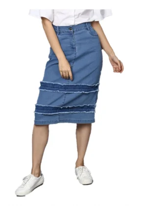 Generic Women's Denim Washed Buttoned Skirt (Blue)