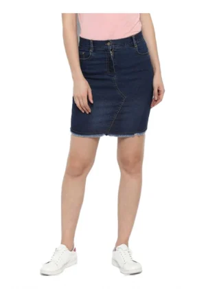 Generic Women's Denim Stitching Pattern Buttoned Skirt (Blue)