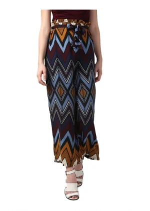 Generic Women's Polyester Chevron Elasticated Trousers (Multicolor)