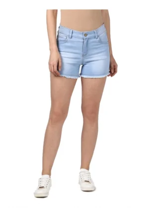 Generic Women's Denim Solid Buttoned Shorts (Blue)