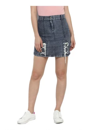 Generic Women's Denim Tie Up Buttoned Skirt (Blue)