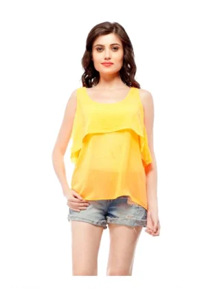 Generic Women's Polyester Solid Sleeveless Regular Top (Orange)
