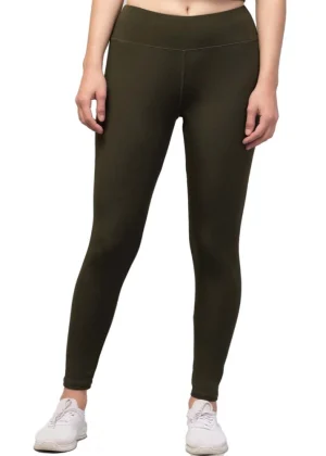 Generic Women's Polyester Solid Ankle Length High-Rise Tights (Olive)