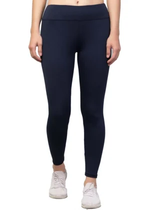 Generic Women's Polyester Solid Ankle Length High-Rise Tights (Navy)