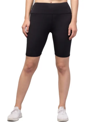 Generic Women's Polyester Solid Above Knee High-Rise Shorts (Black)