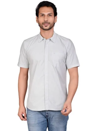 Generic Men's Casual Cotton Half Sleeve Solid Shirt (Grey)