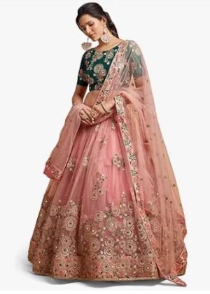Womens Net Embroidered Semi-Stitched Lehenga Choli with Dupatta | Traditional, Wedding, Ethnic WearLehenga for Women and Girls