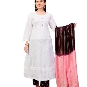 Girl’s Cotton Regular Fit Casual Ethnic Wear Chikan Embroidery Kurti