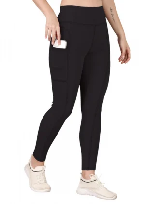 Generic Women's Polyester Solid Ankle length High Waisted Tights (Black)
