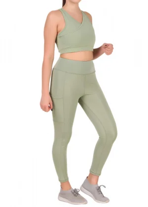 Generic Women's Polyester Solid Ankle length High Waisted Tights (Sea Green)