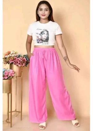 Generic Women's Casual Rayon Solid Ankle Length Palazzo (Pink, Free Size)