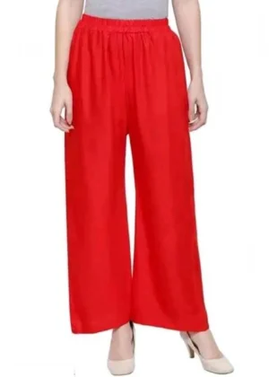 Generic Women's Casual Rayon Solid Ankle Length Palazzo (Red, Free Size)