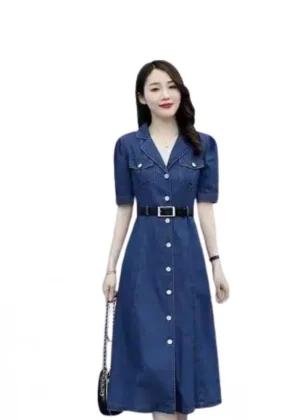 Generic Women's Casual Denim Half Sleeves Dress (Blue)