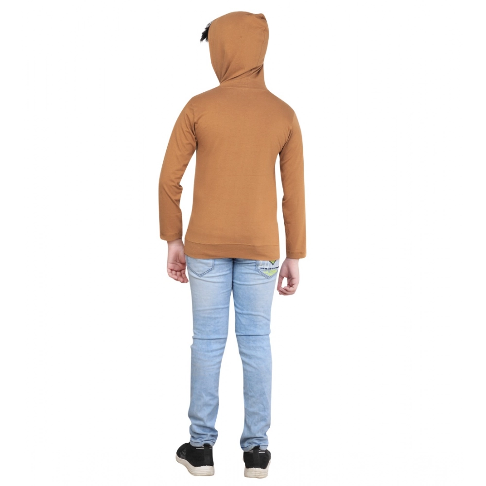 Generic Boy's Cotton Printeded Hooded Neck Hoodies (Brown) - Image 2