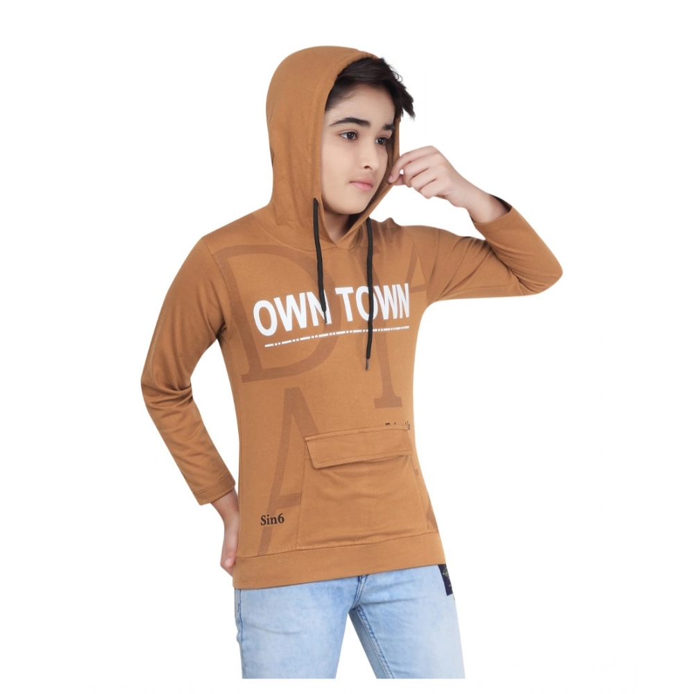 Generic Boy's Cotton Printeded Hooded Neck Hoodies (Brown) - Image 3
