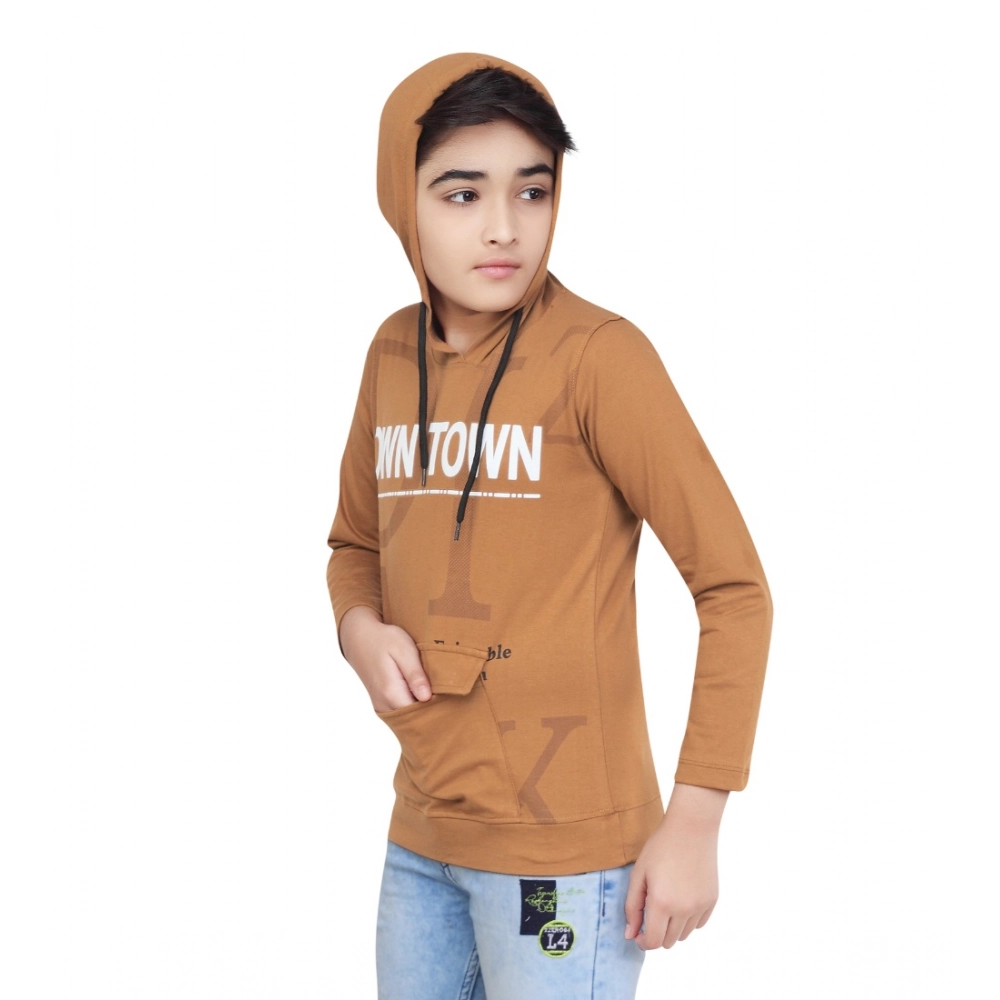 Generic Boy's Cotton Printeded Hooded Neck Hoodies (Brown) - Image 4