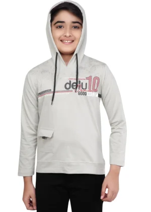 Generic Boy's Cotton Printeded Hooded Neck Hoodies (Grey )