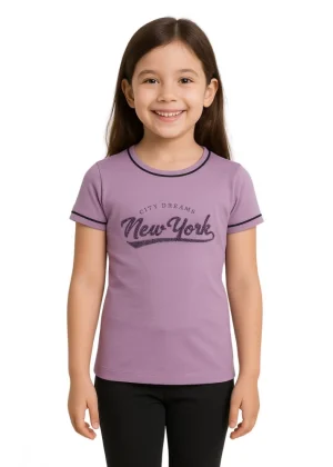 Generic Girl's Cotton Printeded Round Neck T-Shirt (Lavander)