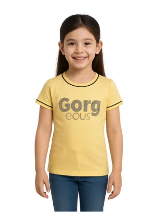 Generic Girl's Cotton Printeded Round Neck T-Shirt (Yellow)