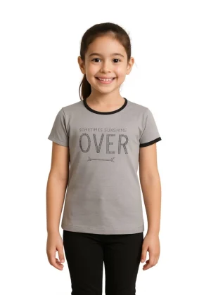 Generic Girl's Cotton Printeded Round Neck T-Shirt (Grey)
