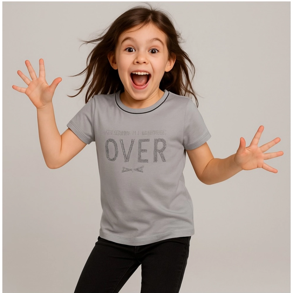 Generic Girl's Cotton Printeded Round Neck T-Shirt (Grey) - Image 3