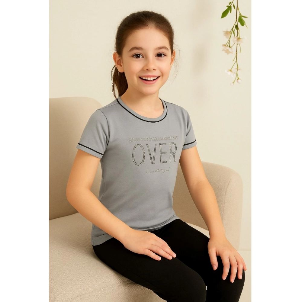 Generic Girl's Cotton Printeded Round Neck T-Shirt (Grey) - Image 4