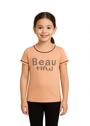 Generic Girl's Cotton Printeded Round Neck T-Shirt (Sandal Beach)