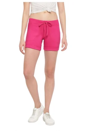 Generic Women's Cotton Solid Elasticated Shorts (Pink)