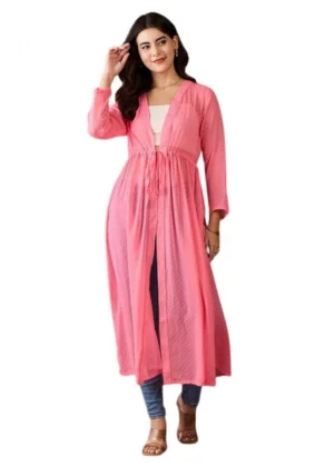 Generic Women's Chiffon Self Design Long Sleeves Shrug (Pink)