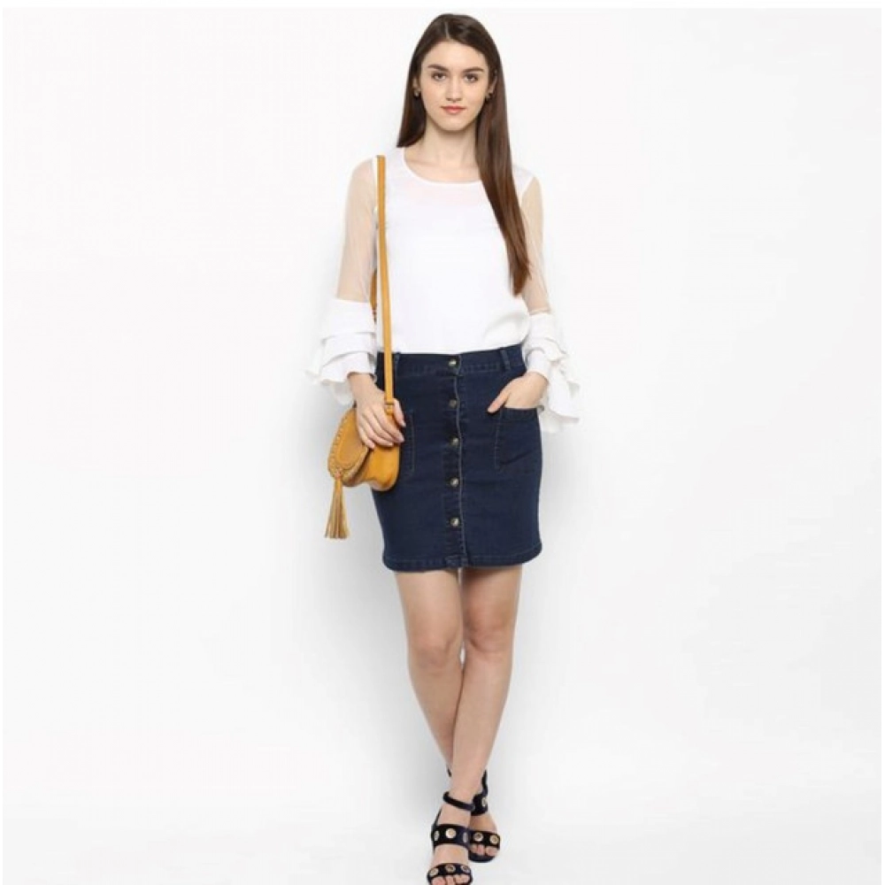 Generic Women's Denim Front Button Buttoned Skirt (Blue) - Image 3