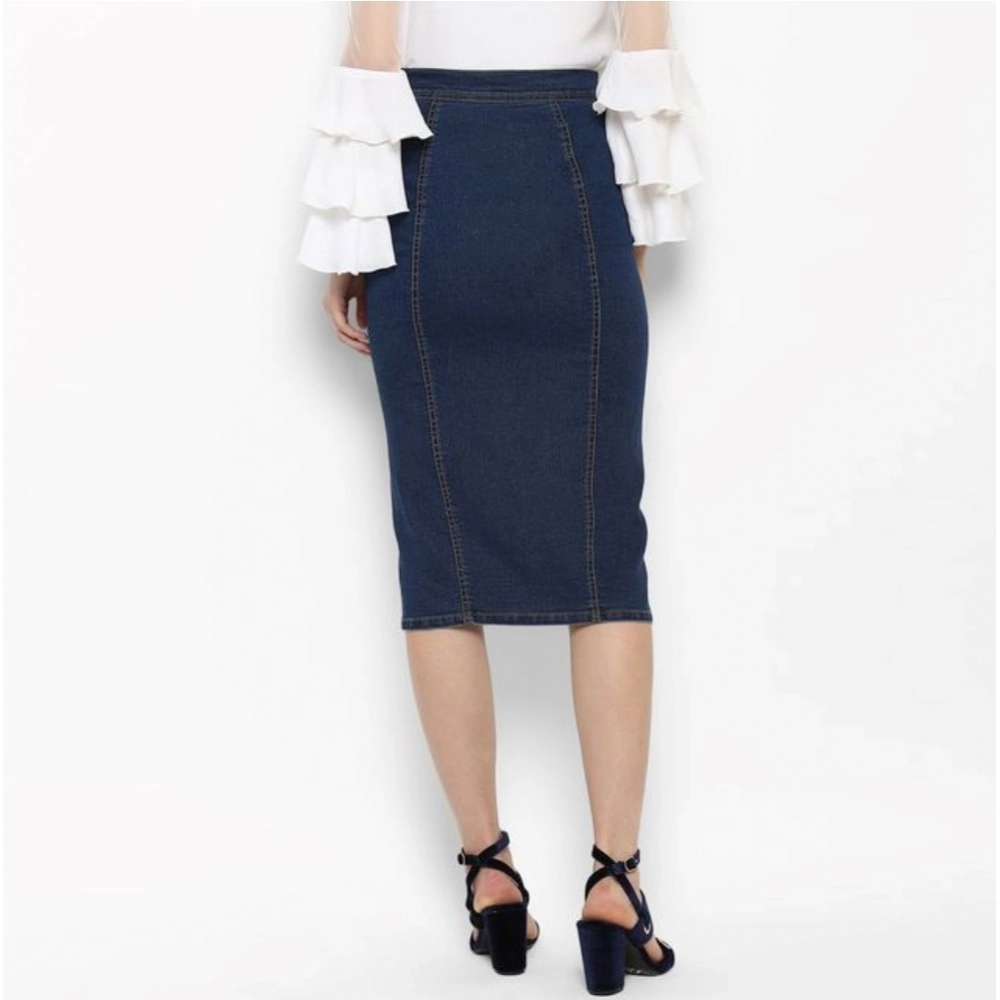 Generic Women's Denim Front Button Buttoned Skirt (Blue) - Image 2