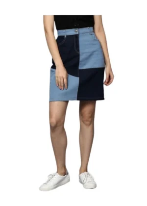 Generic Women's Denim Brick Style Buttoned Skirt (Blue)