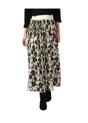 Generic Women's Georgette Chain Print Elasticated Skirt (Cream-Black)