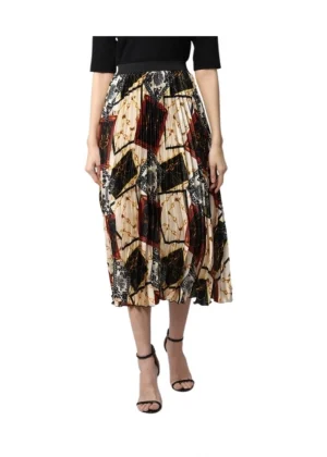 Generic Women's Satin Pleated Elasticated Skirt (Multicolor)