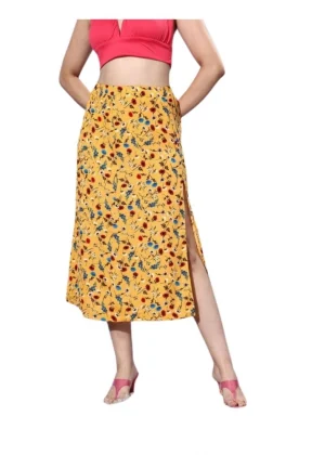 Generic Women's Polyester Floral Side Zip Skirt (Multicolor)