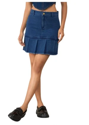 Generic Women's Denim Washed Buttoned Skirt (Blue)