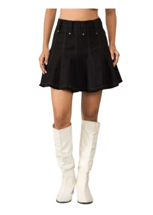 Generic Women's Denim Washed Buttoned Skirt (Black)