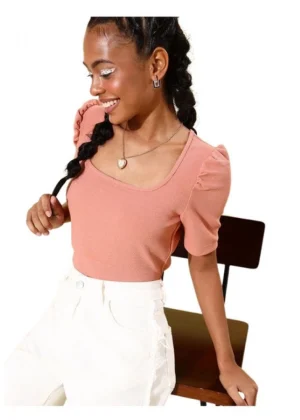 Generic Women's Polyester Lycra Solid Short Sleeve Top (Pink)